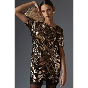 New Anthropologie Maeve Short-Sleeve Sheer Embellished Mini Dress Size S